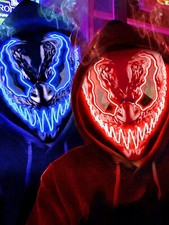 Mask Halloween LED Light Up Mask for Adults Kids: 2 Pack Dark Blue Red