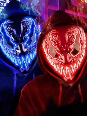 Mask Halloween LED Light Up Mask for Adults Kids: 2 Pack Dark (Blue&Red)