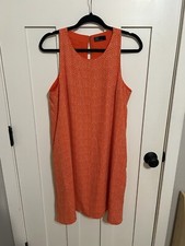 GAP Swing Dress Size Medium Orange White Speckled Chevron Trapeze Lined Chiffon