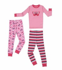 NEW Kirkland Girl Organic Cotton Pink Butterfly 3PC Long Sleeve Pajama PJ Set 10
