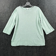 J Jill Shirt Women's Medium Mint Blue Pullover Linen Blend 3/4 Sleeve Flared