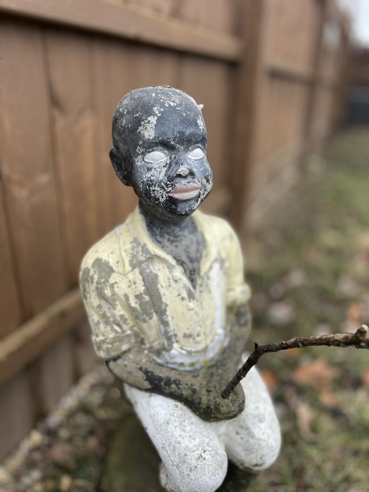 Antique Concrete Fishing Boy Statue With Base. African American eBay