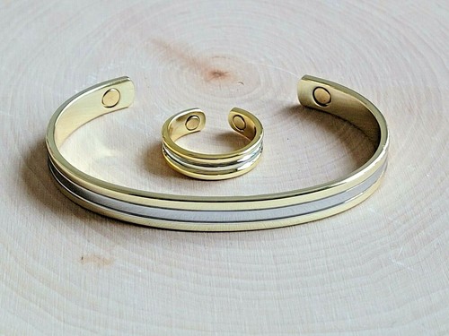 Solid Copper Magnetic Bracelet Ring - Arthritis Cuff Ring Set Gold Silver Roman - Picture 9 of 15