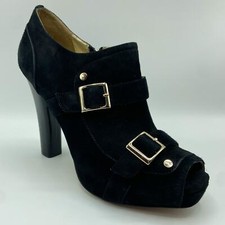 Botines Elaine Turner Elan Hebilla Talla 9 Negro Gamuza Cuero Plataforma Tacón