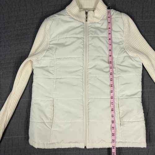 Carolyn Taylor Jacket Women Small Off White Puffer Sweater Quilted Insulated - Picture 9 of 24
