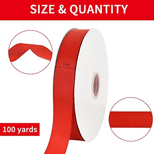 100yds 1 Inch Grosgrain Ribbon Red Solid Grosgrain Ribbon Roll for Gift ...