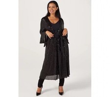 Frank Usher Long Sequin Coat With Frill Sleeves. Black. Size S—m. Bnwot. Rrp £75