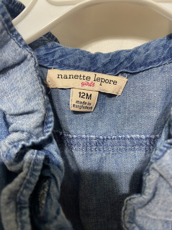 Nanette kids Girl Sleeveless Denim (Jean) Vested Dress W/ Pink Ruffles ...