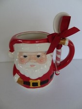Taza de café SANTA Lg con cuchara... 1% loza. NUEVO.