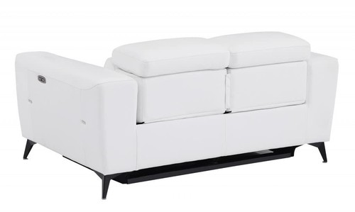 65 White And Black Italian Leather Power Reclining Loveseat - Picture 3 of 5
