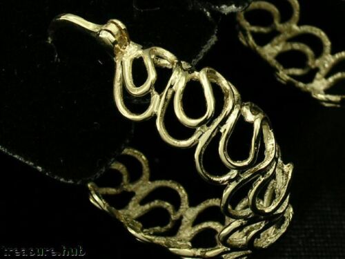 E025 Genuine Solid 9K or 18K Yellow or Rose  LARGE Filigree Hoop EARRINGS Swirls - Picture 1 of 8