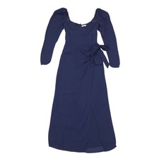 Reformation Theo Navy Midi Dress Long Sleeve Chiffon Crepe Size 0 High Slit