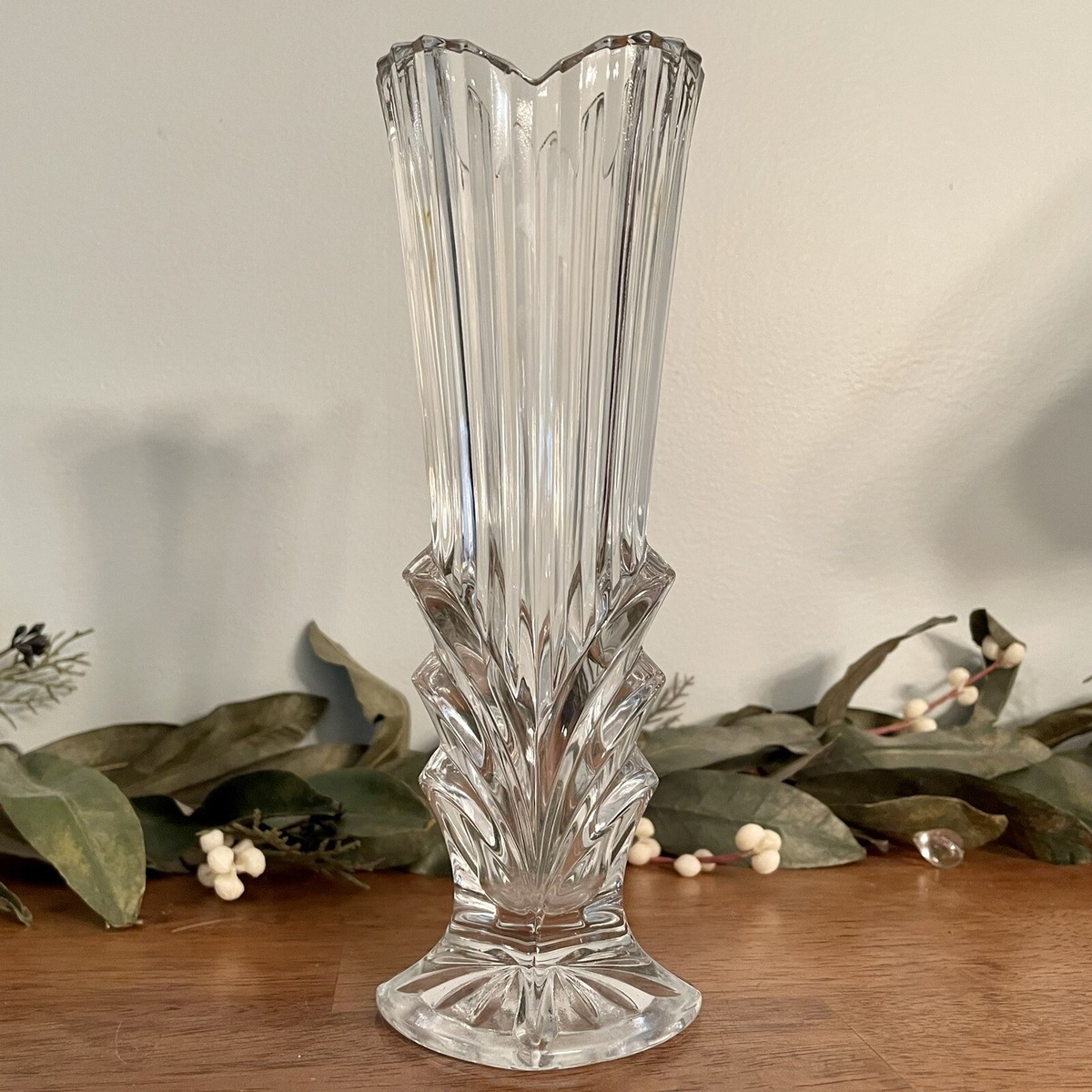 Toyo Sasaki Crystal Glass Vase Flower Base Japan 8 1/4