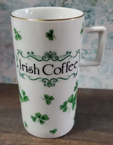 Vintage Lefton China "Irish Coffee" Cup Clover Shamrock St Patrick 4" x 2"