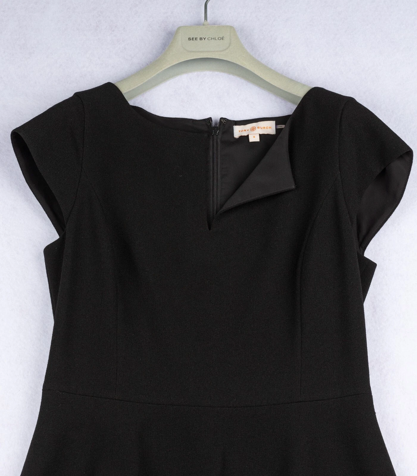 Abito Tory Burch Crepe Peplum nero manica ad aletta taglia 8