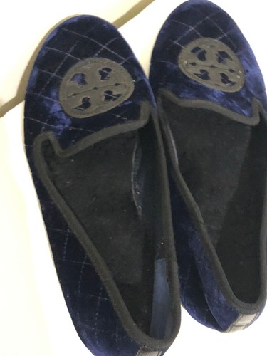 Tory Burch Quilted Billy Slipper Smart Velvet Leather Flat Size 9M in Navy/Black - Picture 3 of 10