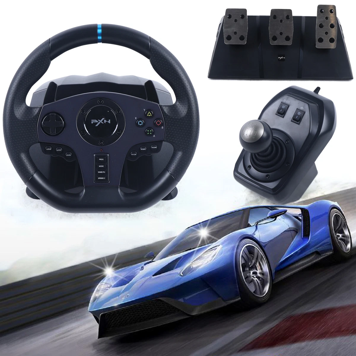 PXN-V9 Racing Gaming Steering Wheel Pedals Set Bus Driving Simulator for Xbox PC