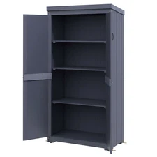 Small Outdoor Storage Cabinet Vertical Garden Tool Shed Waterproof Metal Roof