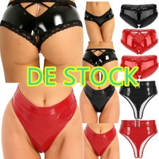 DE Damen Wetlook Lackleder G-String High Rise Thong Nachtclub Slip Sexy Dessous