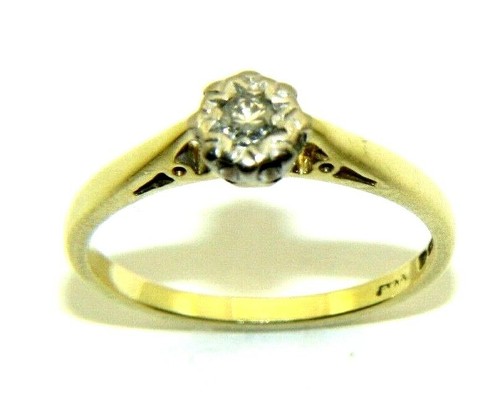 Donne 18ct Oro Giallo Antico Illusione Set Anello Diamante Misura UK L 1/2