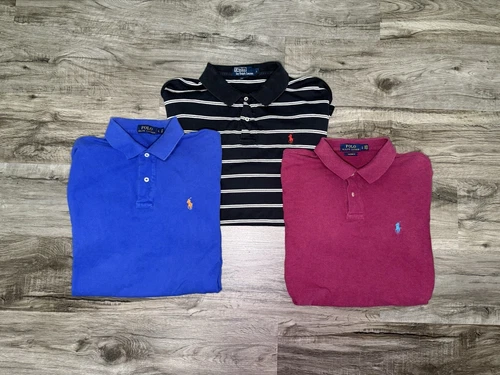 Lot of 3 Polo Ralph Lauren Shirts Men’s Large Solid And Striped Short Sleeve *