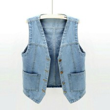 Cardigan Senza Maniche In Jeans Per Donna Gilet Giacca Canottiera Cappotto Retro