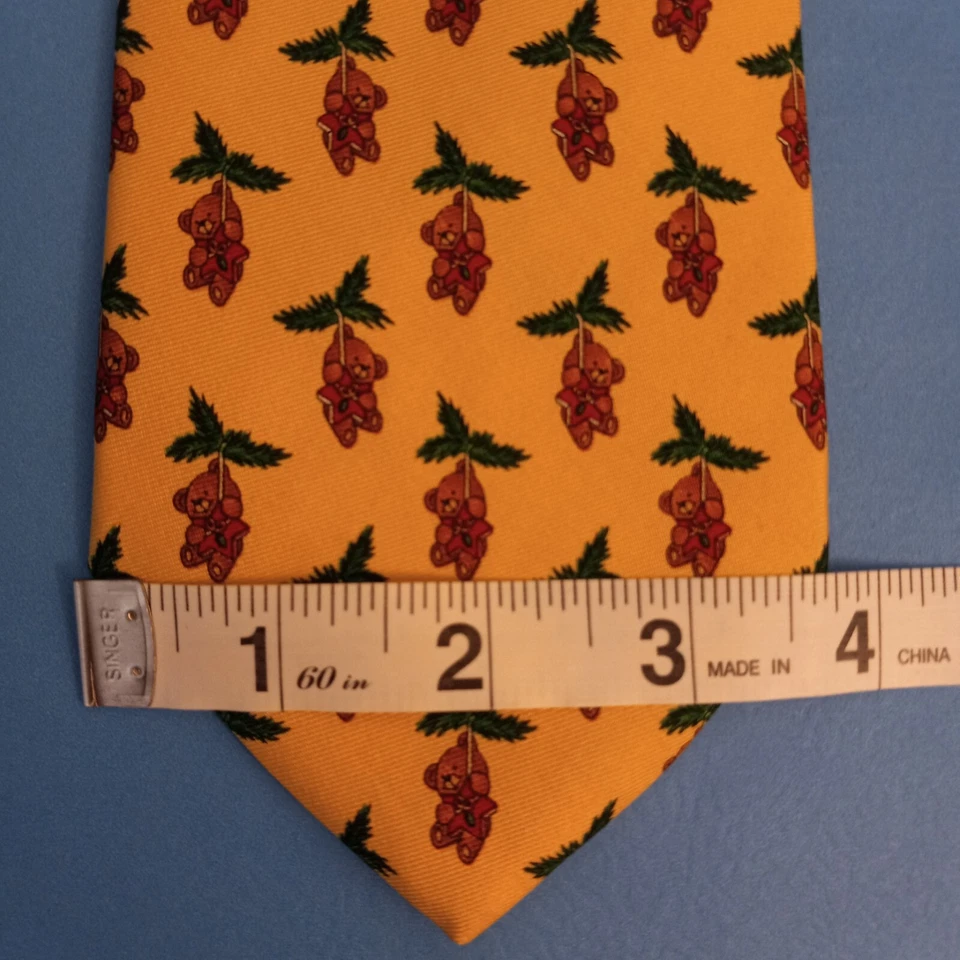 Corbata Brooks Brothers Makers Oso de Peluche Adorno Navidad Corbata de Seda 59"x3.75" Foto 3 de 3