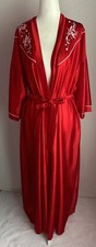 Vintage Red Satin Robe Size L Lorraine Full Length Stunning Classy Embroidered