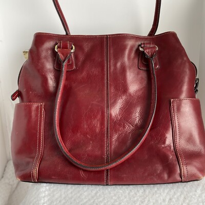 Fossil red leather satchel Brick Red Large Beautiful