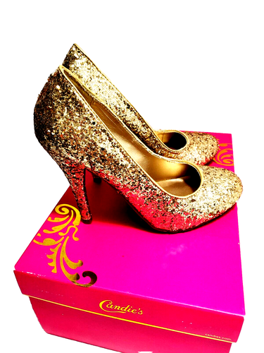 Candies Charachell Gold Pump Shoe Size 6.5 Metallic Disco Party Prom High Heel - Picture 6 of 10