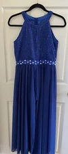 Iiniim Juniors Halter Neck Lace Chiffon Blue Dress size 14