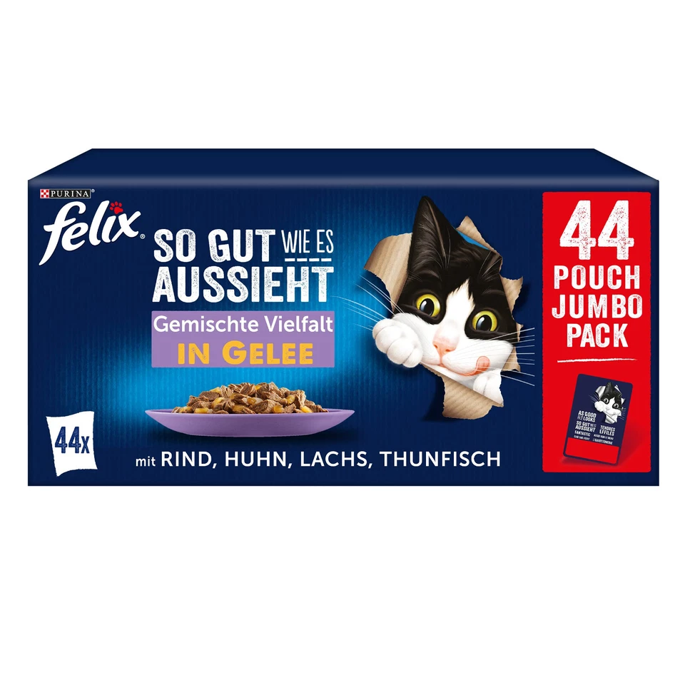 Purina FELIX 3x Pack Katzenfutter Nass Fisch, Fleisch, Geflügel in Gelee 132x85g - Bild 2 von 4