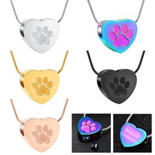 Paw Print Heart Urn Pendant Pet Memory Necklace for Dog Cat Cremation Ashes Gift
