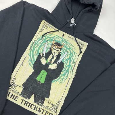 Loki Sweatshirt Mens XXL Trickster Hoodie Black Hooded Marvel