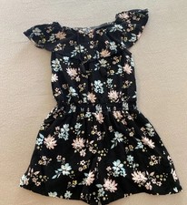 Justice Off-The-Shoulder Romper Girls Size 12 Black Floral Sleeveless Elastic