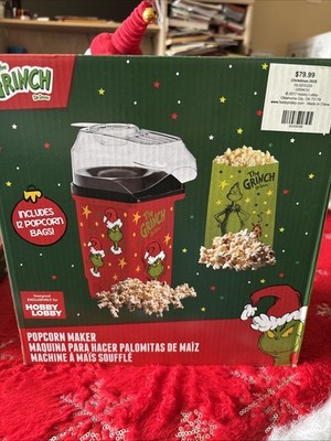 Dr. Seuss The Grinch Santa Hat Popcorn Maker Detachable Canopy Butter Warmer Nib