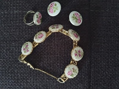 Damen Vintage Set Armband, Ring und Ohrringe mit Clips
