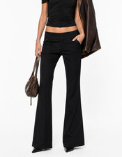 Alice + Olivia Black Low Rise Bootcut Wool Blend Leather Trim Pants 6 US = S A+O