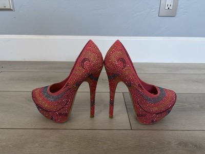 EUC Shi by JOURNEYS Prom Vibrant Pink and Blue Rhinestone Heels  Size 5 1/2