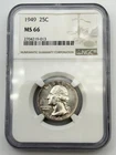 1949-P Washington Silver Quarter 25C NGC MS66 BU UNC Philadelphia US Coin BM1