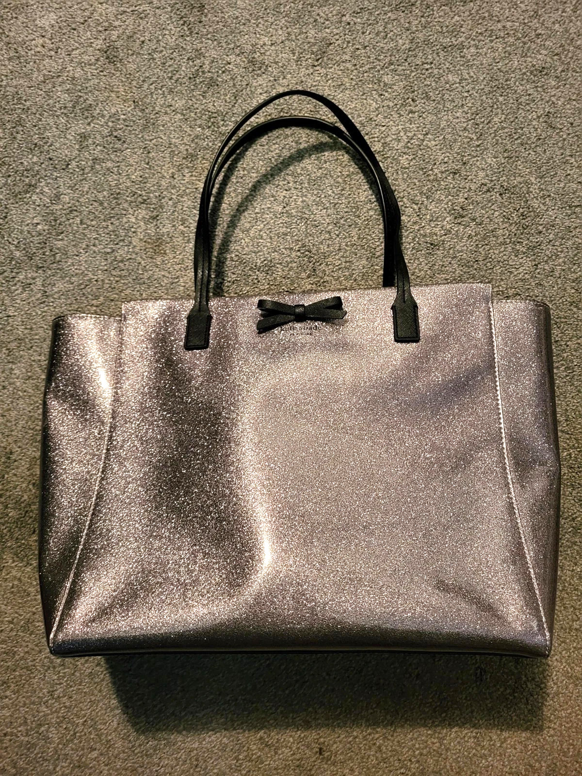 Kate Spade Silver Pink Sparkle New York Bon Shopper Drive Tote Bag Handbag