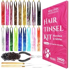 Glitter Hair Tinsel Extensions Kit 18 Colors, 48 Inch Sparkly Hair Accessories