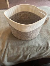 Hand Woven Cotton Rope Storage Basket 11  x 7   Brown/White Good pick Brand NWT