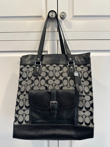 Coach Charlie Signature Python Tote F31945 Silver Black White MSRP $469 NWOT