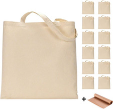 12 Pack Blank Canvas Tote Bags Bulk Reusable Shopping Grocery Bag for Crafts wit