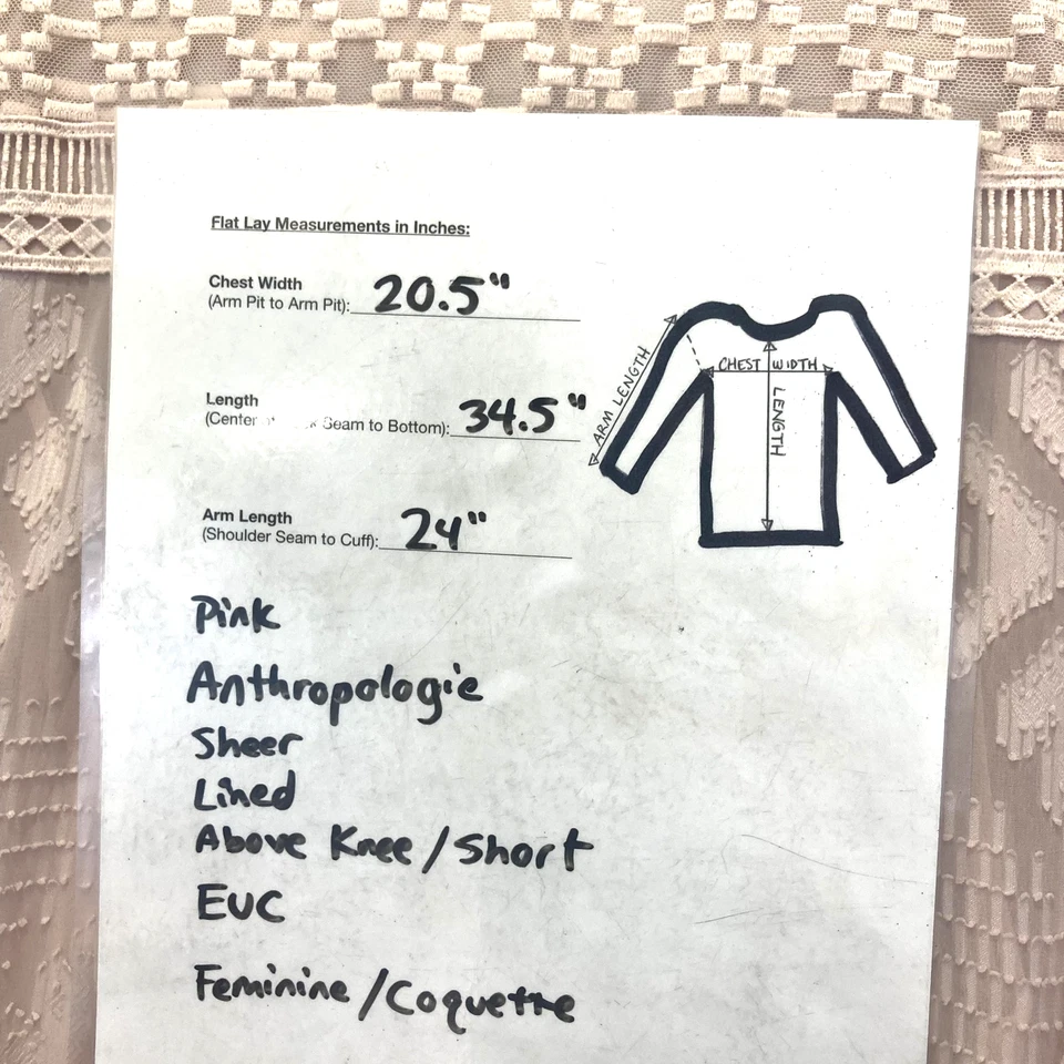 Vestido recto Anthropologie Floreat para mujer 8 boho manga campana transparente rosa femenino Foto 4 de 4