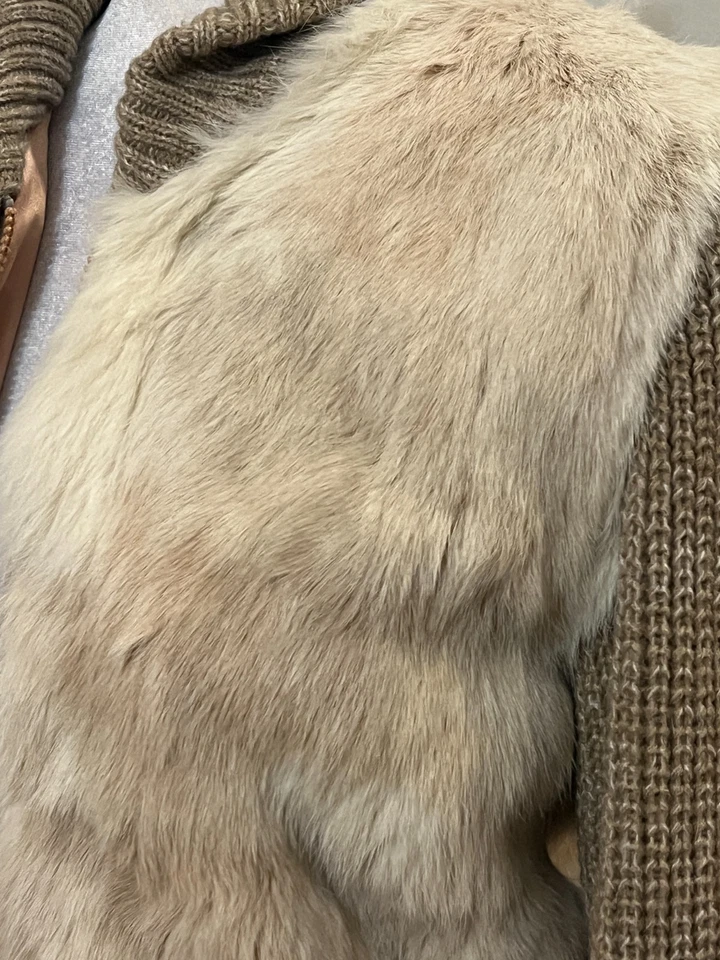 Élan Rabbit Fur Knit Bomber Jacket Sz S Korea 100% French Rabbit Hair Tan Wool B - Image 4 of 4