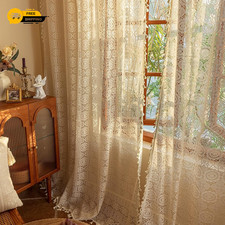 Boho Lace Curtains 84 Inches Long 2 Panels Retro 59"W x 84"L Pack of 2 Beige
