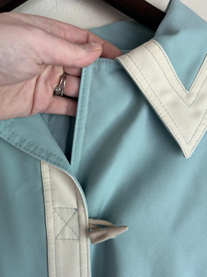 Винтажный 1960-х Jerold Baby синий Peacoat длинный куртка подпоясанный M мод ретро воротник - Изображение 4 из 4