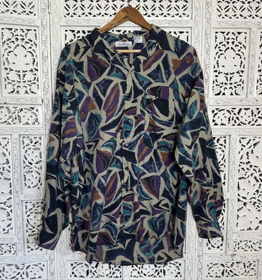 Peter Et. Jon 100% Silk Abstract Long Sleeve Button Down Shirt Sz Medium